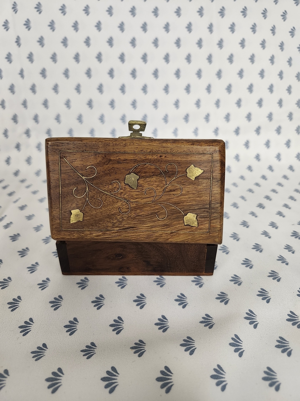 Handcrafted Wooden Jewelry Box with Brass Inlay - Brown